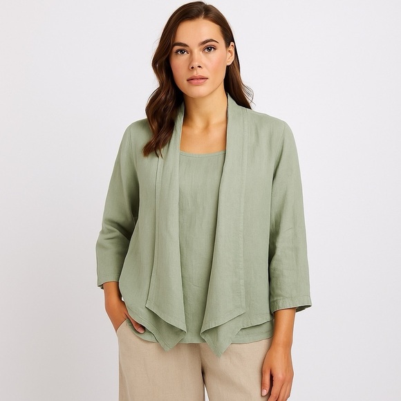 Dolcezza Linen Open Front Crop Cardigan Jacket - Picture 1 of 8